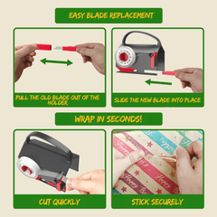 Instructions for easy blade replacement on a beige background