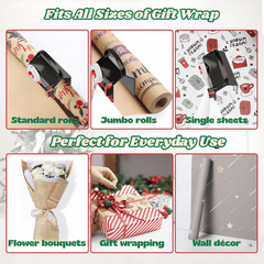 Product packaging with text indicating compatibility with various gift wrap sizes and uses.