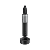 Black and silver handheld device on a transparent background