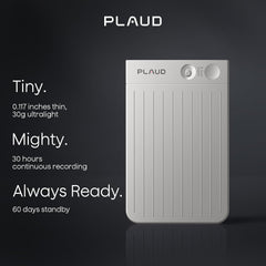 Plaud Note device with specifications on a dark background