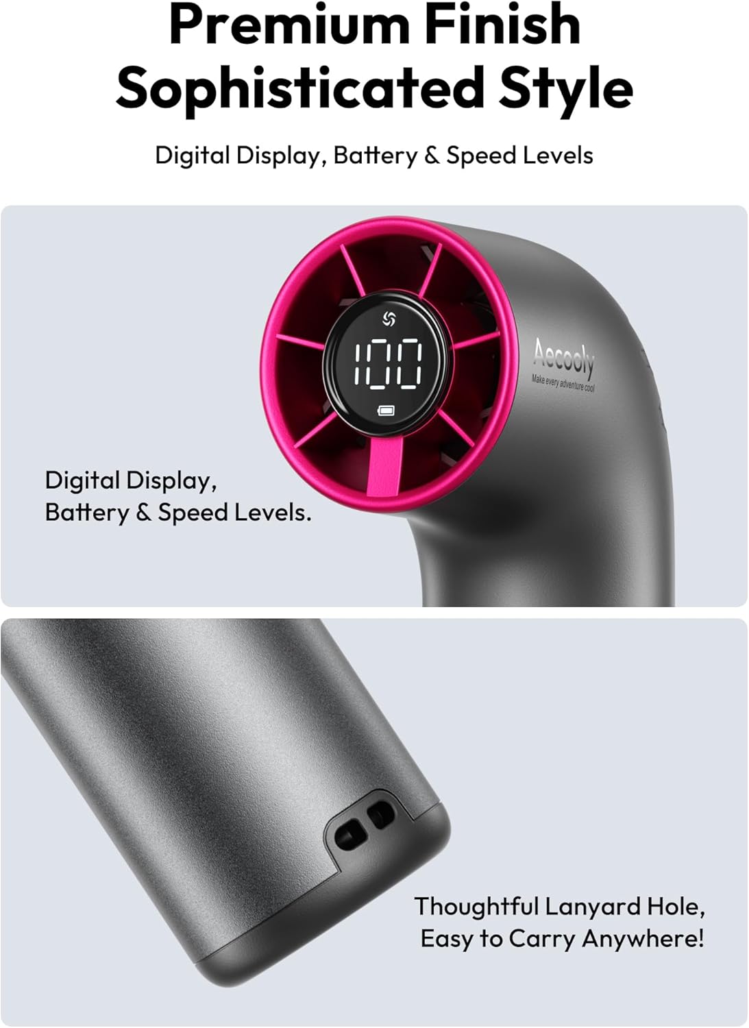 Aero Ultra Handheld High-Speed Fan - digital display and lanyard hole - Dust Devil