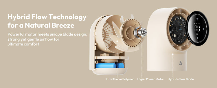 Air conditioning unit with hybrid flow technology on a beige background