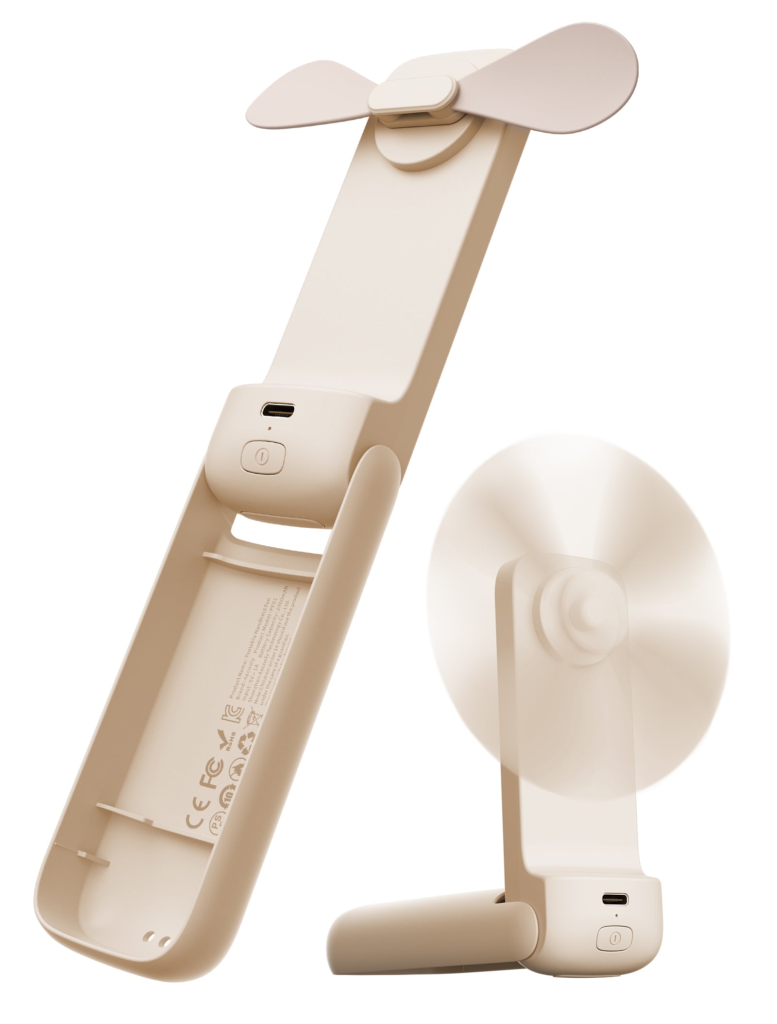 Beige handheld fan on a white background