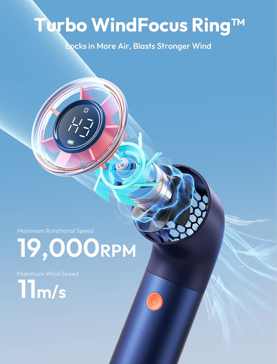 Turbo wind focus ring with digital display on a blue background