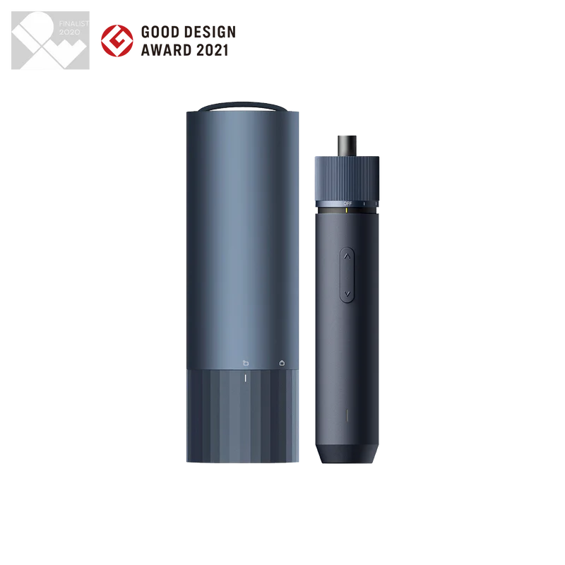Two gray cylindrical devices on a white background with Good Design Award 2021 logo.