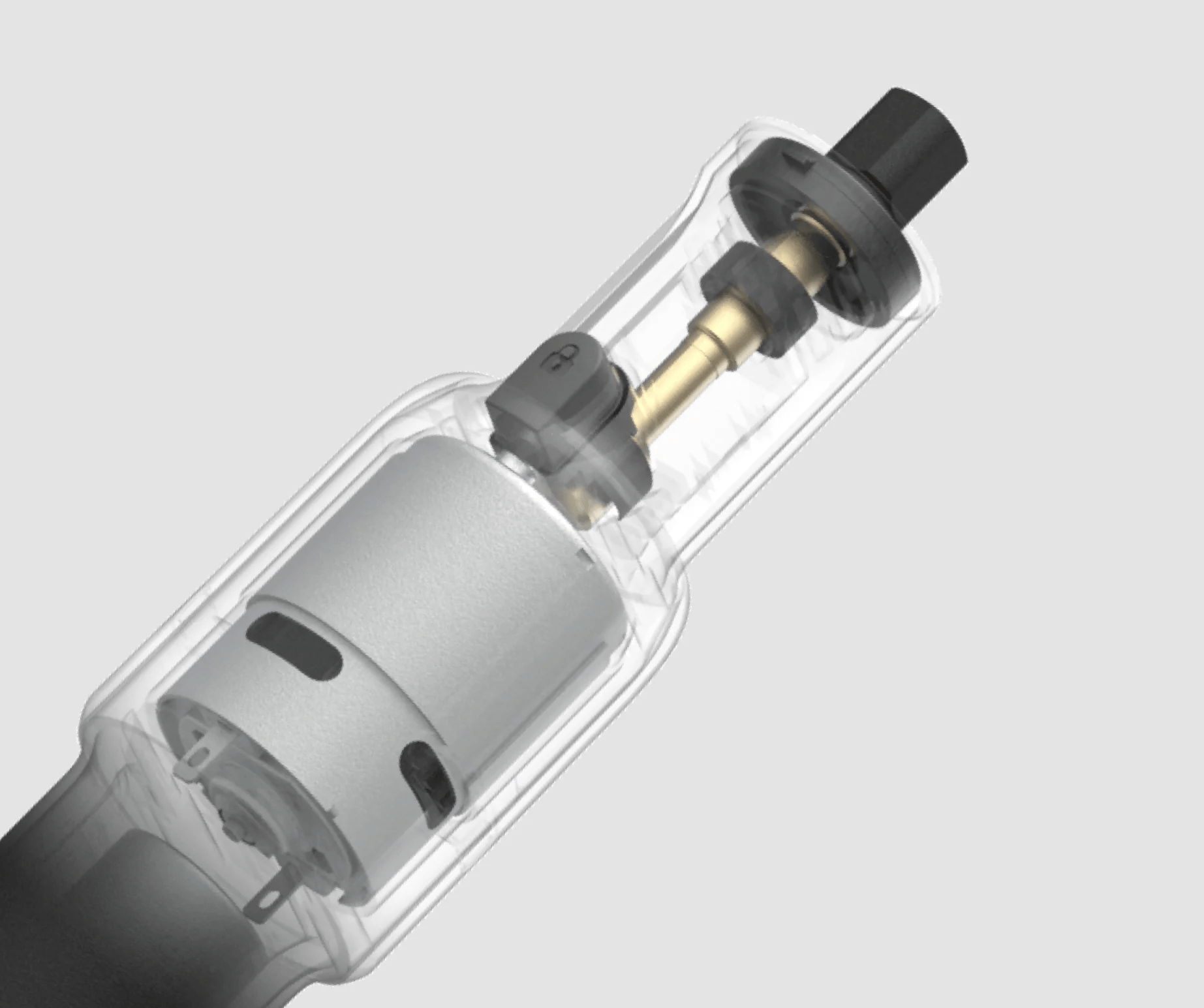 Close-up of a mechanical component on a gray background