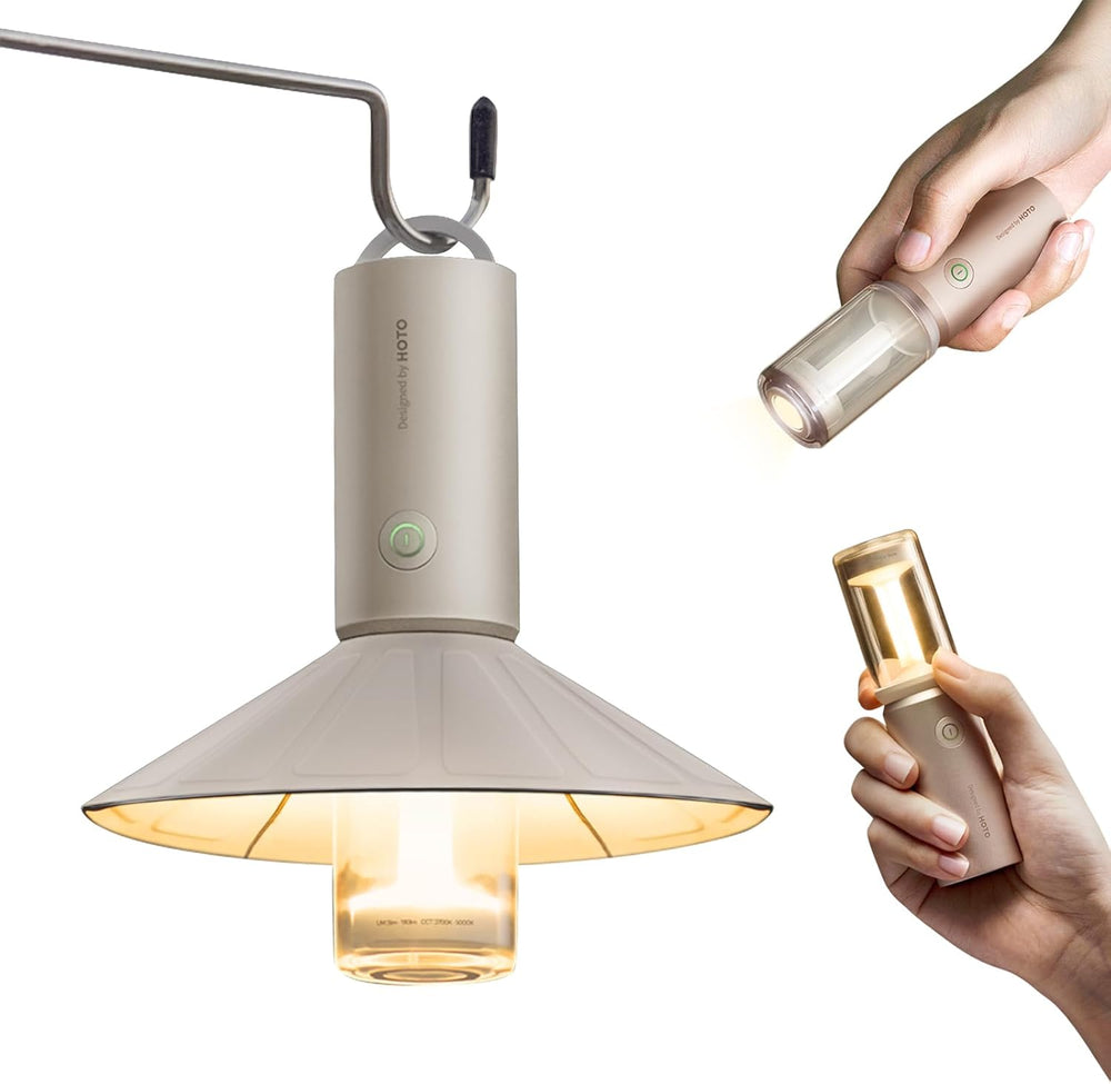Portable lamp with a hand holding it and another one on a white background