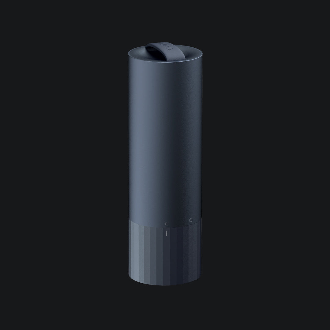 Dark blue cylindrical object on a black background