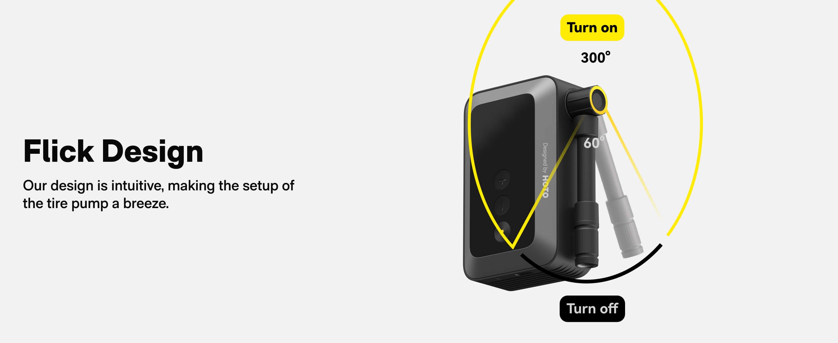 Black tire pump with digital display on a white background