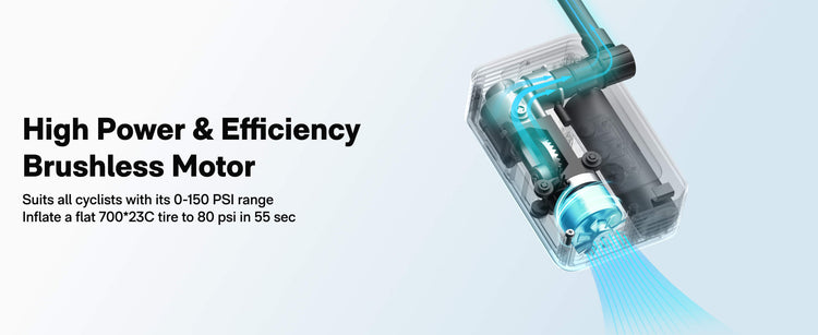 High power and efficiency brushless motor with water spray on a light blue background