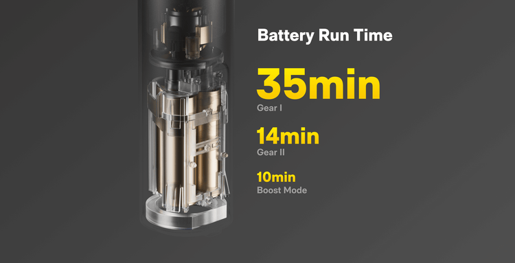 Vape device with battery run time information on a dark background