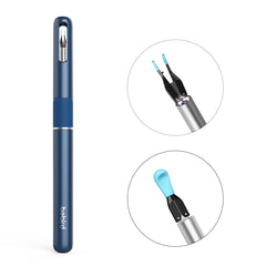 Blue electronic ear cleaner device with close-up pics for attachments