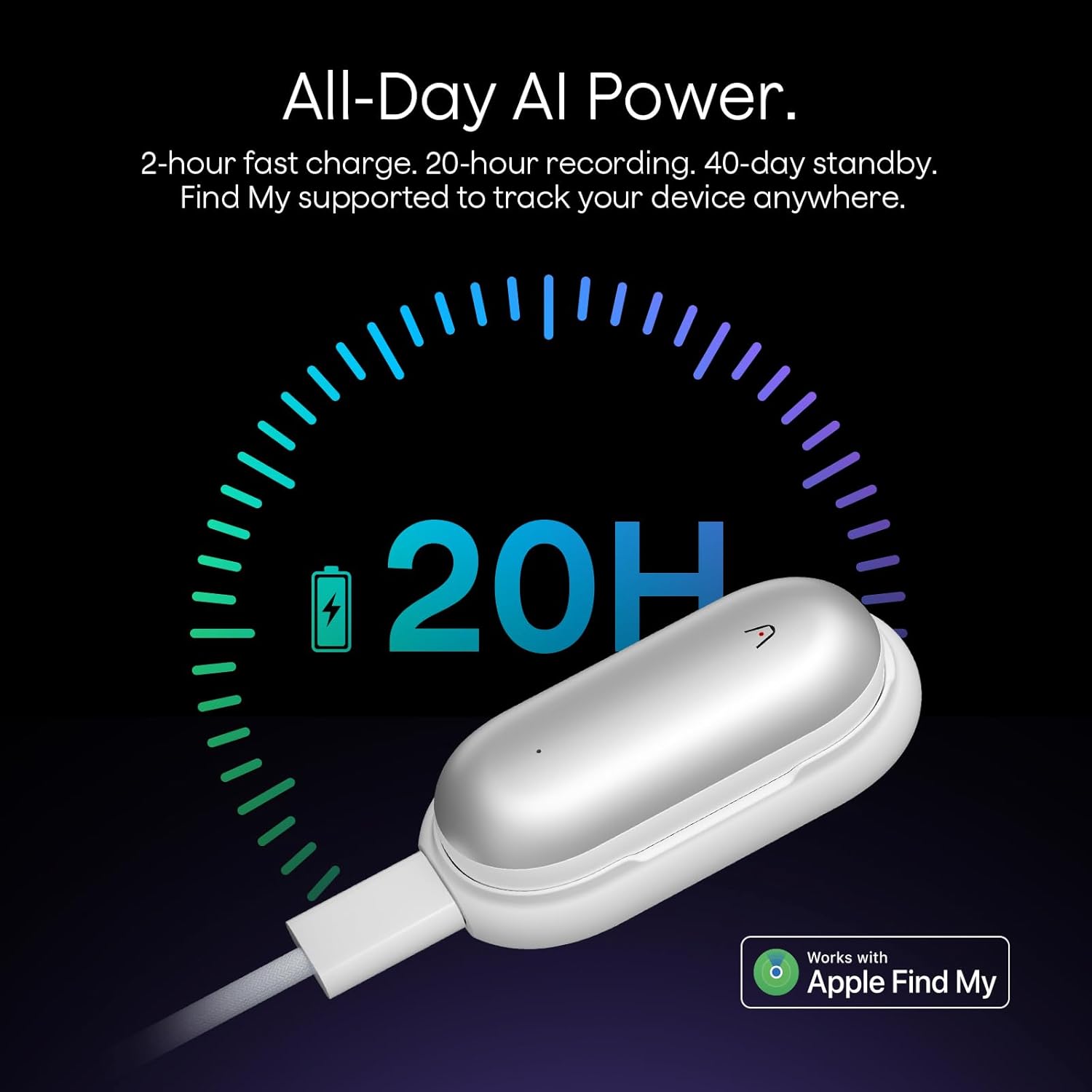 Product with charging cable featuring text about power and features.