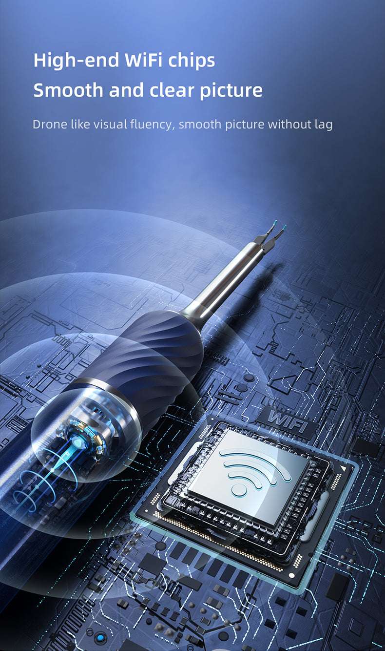 bebird note5 pro High-end WiFi chip with circuit board background and text about smooth picture quality.