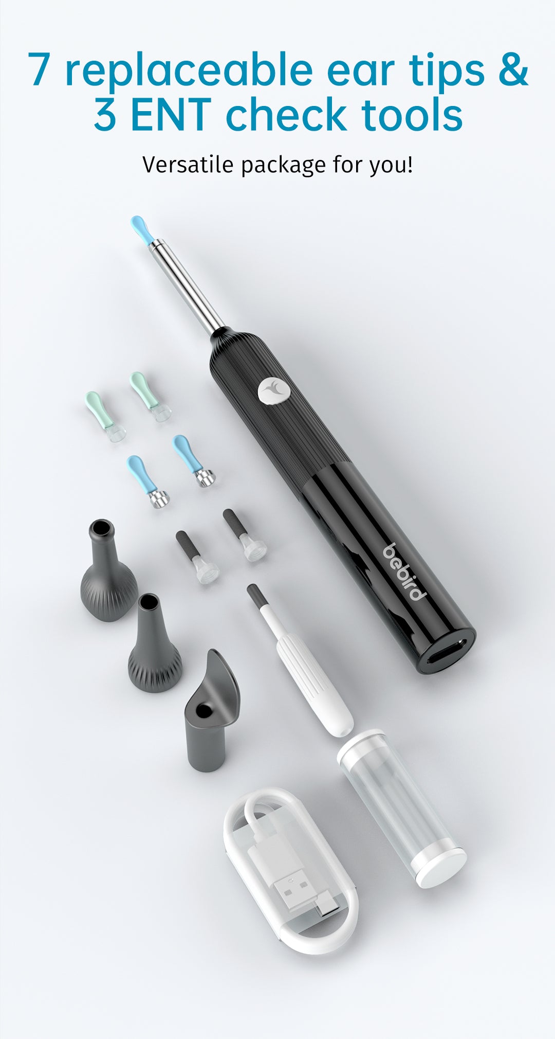 Set of ear cleaning tools with interchangeable attachments