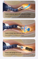Three types of bebird ear cleaning attachments with detailed illustrations and text on a beige background.