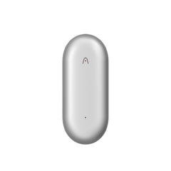 Silver oval-shaped device with a Plaud brand logo on a white background