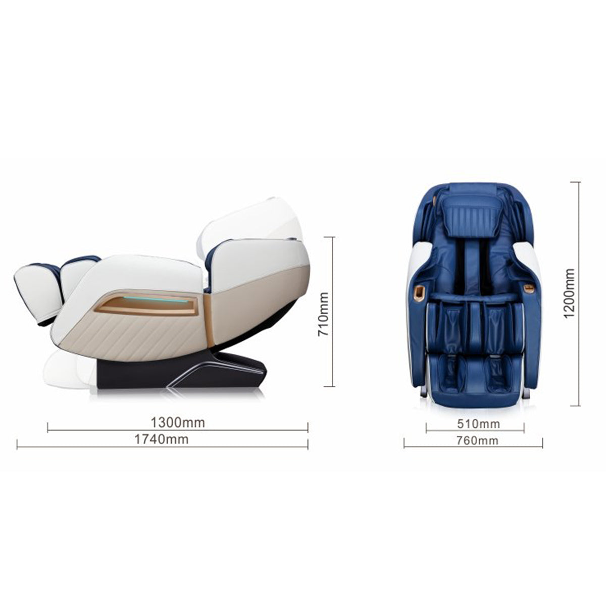 Black desk fan on a wooden cabinet with dimensions displayed